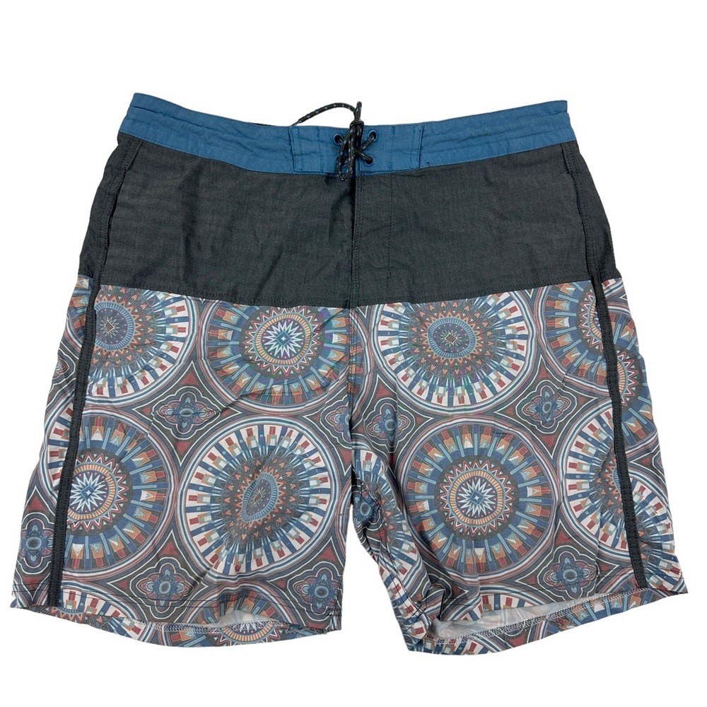 Burnside Sz 36 Multicolor Geometric Board Shorts Unlined Drawstring Pockets Surf